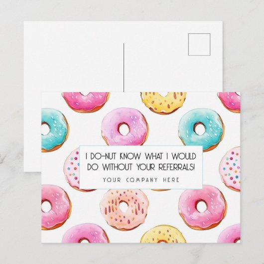 Watercolor Donut Vastgoed Verwijzing Bedankt  Briefkaart (Voorkant / Achterkant)