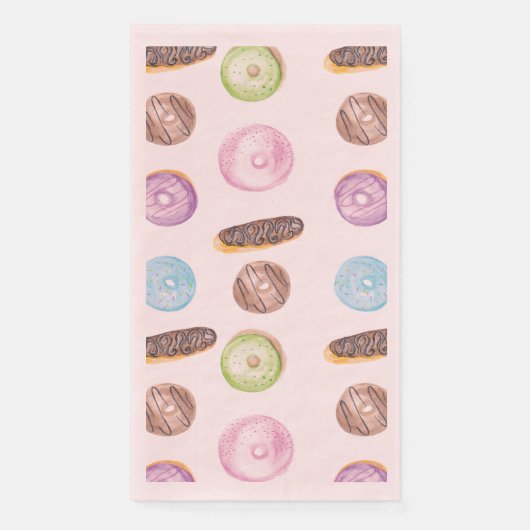 Watercolor Donuts Handgeschilderd Roze Patroon Servet (Voorkant)