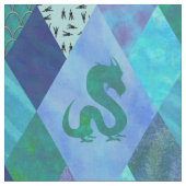 Watercolor Dragon Patchwork Quilt in Blue Green Stof (Close Up)