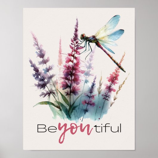 Watercolor Dragonfly Beyoutiful Inspirational Art Poster (Voorkant)
