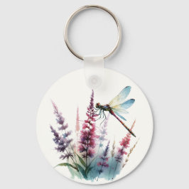 Watercolor Dragonfly Purple Wildflower Nature Art Sleutelhanger