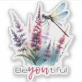 Watercolor Dragonfly Wildflower Aesthetic Sticker (Voorkant)