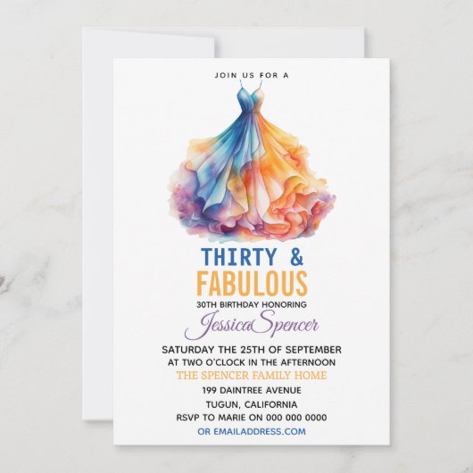 Watercolor Dress 30th Birthday Elegant & Feminine  Kaart (Voorkant)