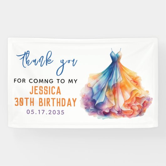 Watercolor Dress 30th Birthday Elegant & Feminine Spandoek (Horizontaal)