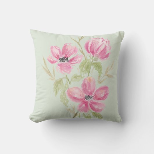 Watercolor Drievoudige Roze Bloemen Kussen (Voorkant)