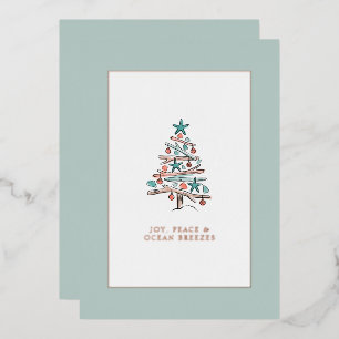 Watercolor Drijfhout Boom Familie Kerstmis Folie Feestdagenkaart