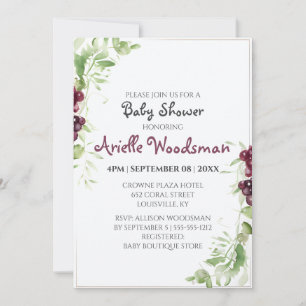 Watercolor Druiven Baby Shower Schildering Minimal Kaart