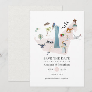 Watercolor Dubai VAE Huwelijksreis Bestemming Save The Date