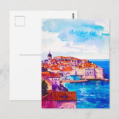 Watercolor Dubrovnik Retro Old Town Travel Briefkaart (Voorkant / Achterkant)