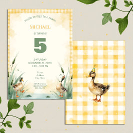 Watercolor Duck Teal, Yellow Birthday Party Kaart