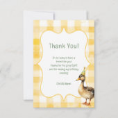 Watercolor Duck Yellow Birthday Party Bedankkaart (Voorkant)