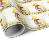 Watercolor Duckling Wearing Denim Overalls Cadeaupapier (Rol Hoek)