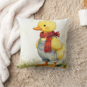 Watercolor Duckling Wearing Denim Overalls Kussen (Deken)