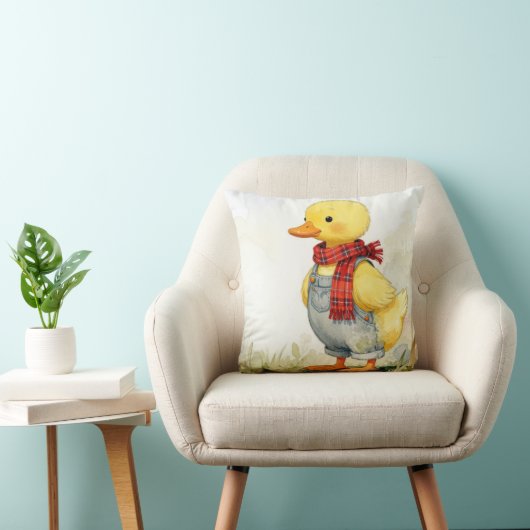 Watercolor Duckling Wearing Denim Overalls Kussen (Stoel)