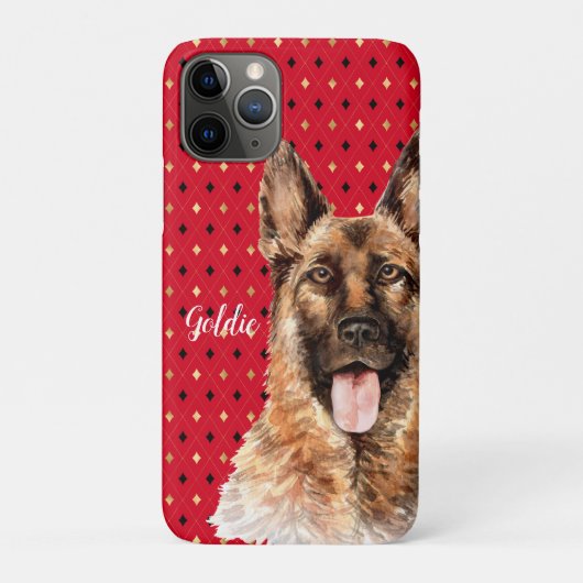 Watercolor Duitse Herdershond Gepersonaliseerd Case-Mate iPhone Case (Achterkant)