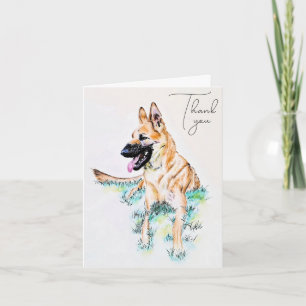 Watercolor Duitse Herdershond Malinois Hond Portre Bedankkaart