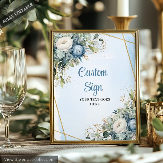 Watercolor Dusty Blue Eucalyptus DIY Wedding Sign Poster