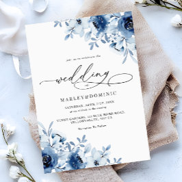 Watercolor Dusty Blue Floral Boho Modern Wedding Kaart