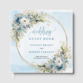 Watercolor Dusty Blue Floral Gold Glitter Wedding Gastenboek (Voorkant)