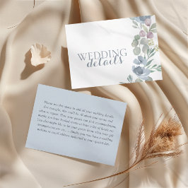 Watercolor Dusty Blue Floral Wedding Details  Informatiekaartje