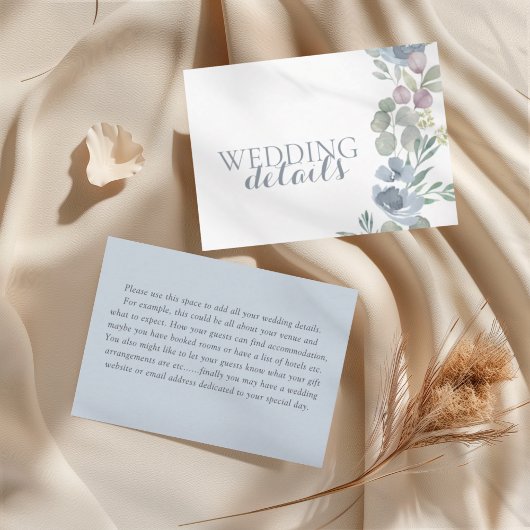 Watercolor Dusty Blue Floral Wedding Details  Informatiekaartje