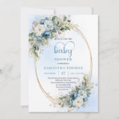 Watercolor Dusty Blue Greenery Baby Shower Invite  Kaart (Voorkant)