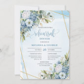Watercolor Dusty Blue Peony Rehearsal Invitation Kaart (Voorkant)