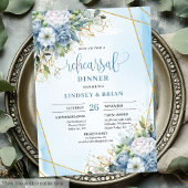 Watercolor Dusty Blue Peony Rehearsal Invitation Kaart