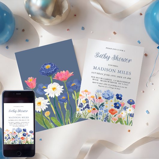 Watercolor Dusty Blue Wildflower Baby in Bloom  Kaart