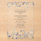 Watercolor Dusty Blue Wildflower Elegant Wedding Acryl Uitnodigingen (Voorkant)