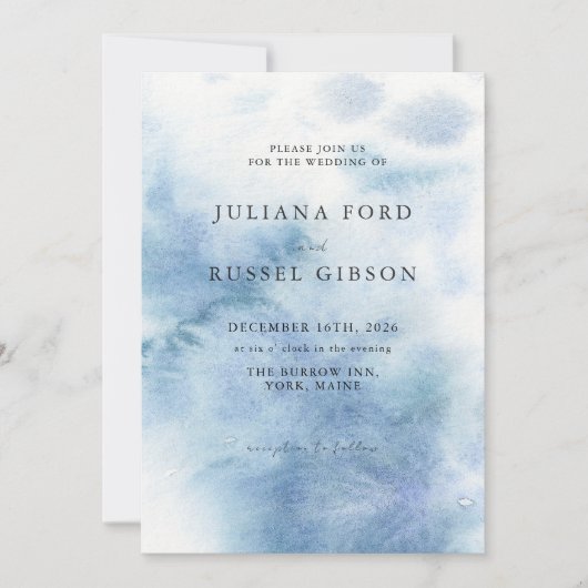 Watercolor Dusty Blue Winter Wedding Invitation Kaart (Voorkant)