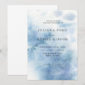 Watercolor Dusty Blue Winter Wedding Invitation Kaart (Voorkant / Achterkant)