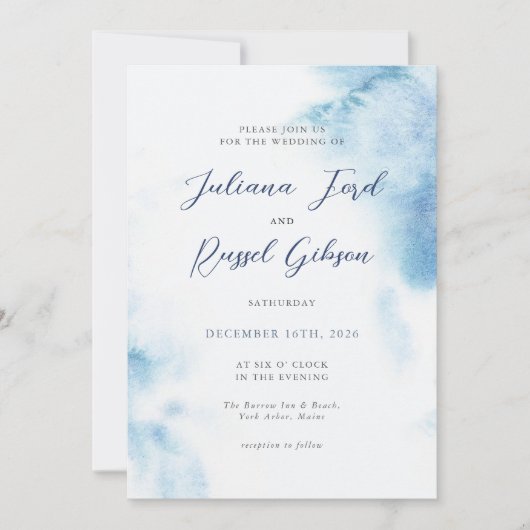 Watercolor Dusty Blue Winter Wedding Invitation Kaart (Voorkant)