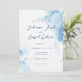 Watercolor Dusty Blue Winter Wedding Invitation Kaart (Staand voorkant)