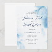 Watercolor Dusty Blue Winter Wedding Invitation Kaart (Voorkant / Achterkant)