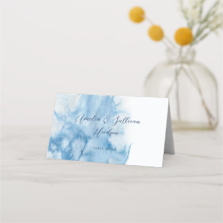 Watercolor Dusty Blue Winter Wedding Place Card Plaatskaartje