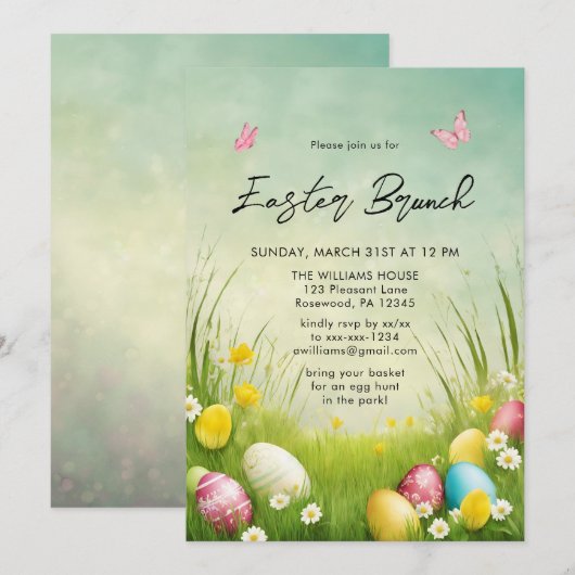Watercolor Easter Brunch Egg Hunt Invitation Kaart (Voorkant / Achterkant)