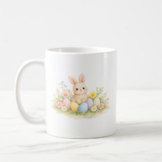 Watercolor Easter Bunny with Pastel Eggs and Sprin Koffiemok