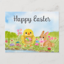  Watercolor Easter Egg Chick Easter Bunny  Briefkaart