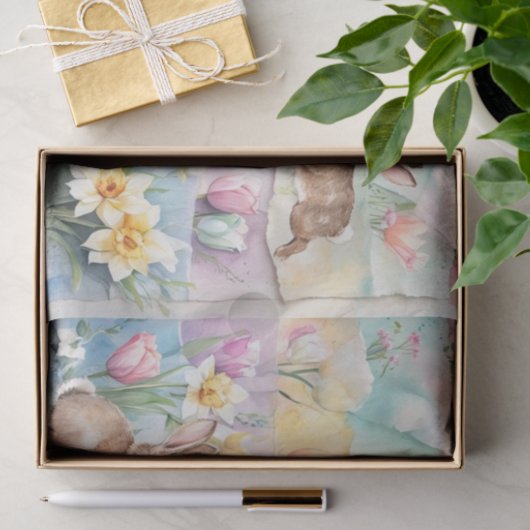 Watercolor Easter Eggs and Rabbits  Tissuepapier (Geschenk)