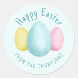 Watercolor Easter Eggs Happy Easter Blue Ronde Sticker