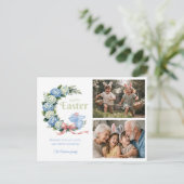 Watercolor Easter Hydrangea Cute Bunny 2 Photo Briefkaart (Staand voorkant)