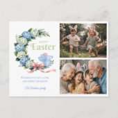 Watercolor Easter Hydrangea Cute Bunny 2 Photo Briefkaart (Voorkant)