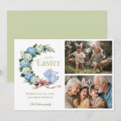 Watercolor Easter Hydrangea Cute Bunny 2 Photo Feestdagenkaart (Voorkant / Achterkant)