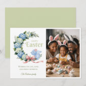 Watercolor Easter Hydrangea Cute Bunny Photo Feestdagenkaart (Voorkant / Achterkant)