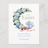 Watercolor Easter Hydrangea Wreath Cute Bunny Briefkaart (Voorkant)