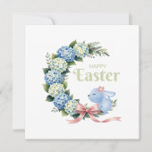 Watercolor Easter Hydrangea Wreath Cute Bunny Feestdagenkaart (Voorkant)