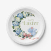 Watercolor Easter Hydrangea Wreath Cute Bunny Papieren Bordje (Voorkant)