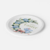 Watercolor Easter Hydrangea Wreath Cute Bunny Papieren Bordje (Gekanteld)