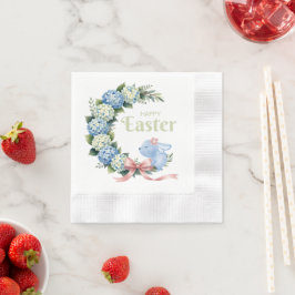 Watercolor Easter Hydrangea Wreath Cute Bunny Servet